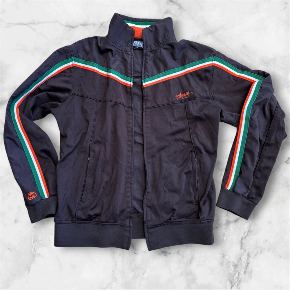 Billabong Track Jacket Men’s Large Brown Retro Stripe Full Zip Y2K Surf Skate